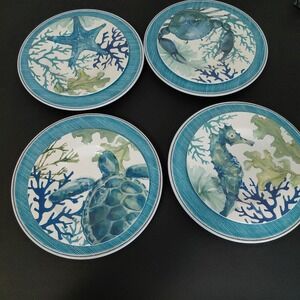 Melamine Sea Life 8-Piece‎ Sealife Dinnerware Set Coastal Side Dinner Plates